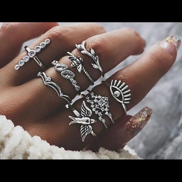 Boho Beachwear Knuckles Rings Set Bee Dove - Picture 1 of 1